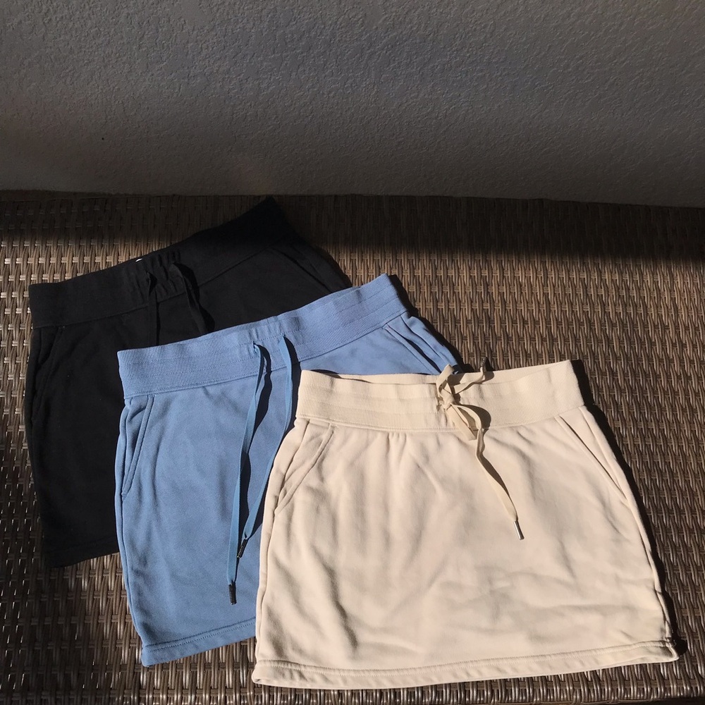 3-Pack Cotton Drawstring Skorts - Black, Light Blue, Cream